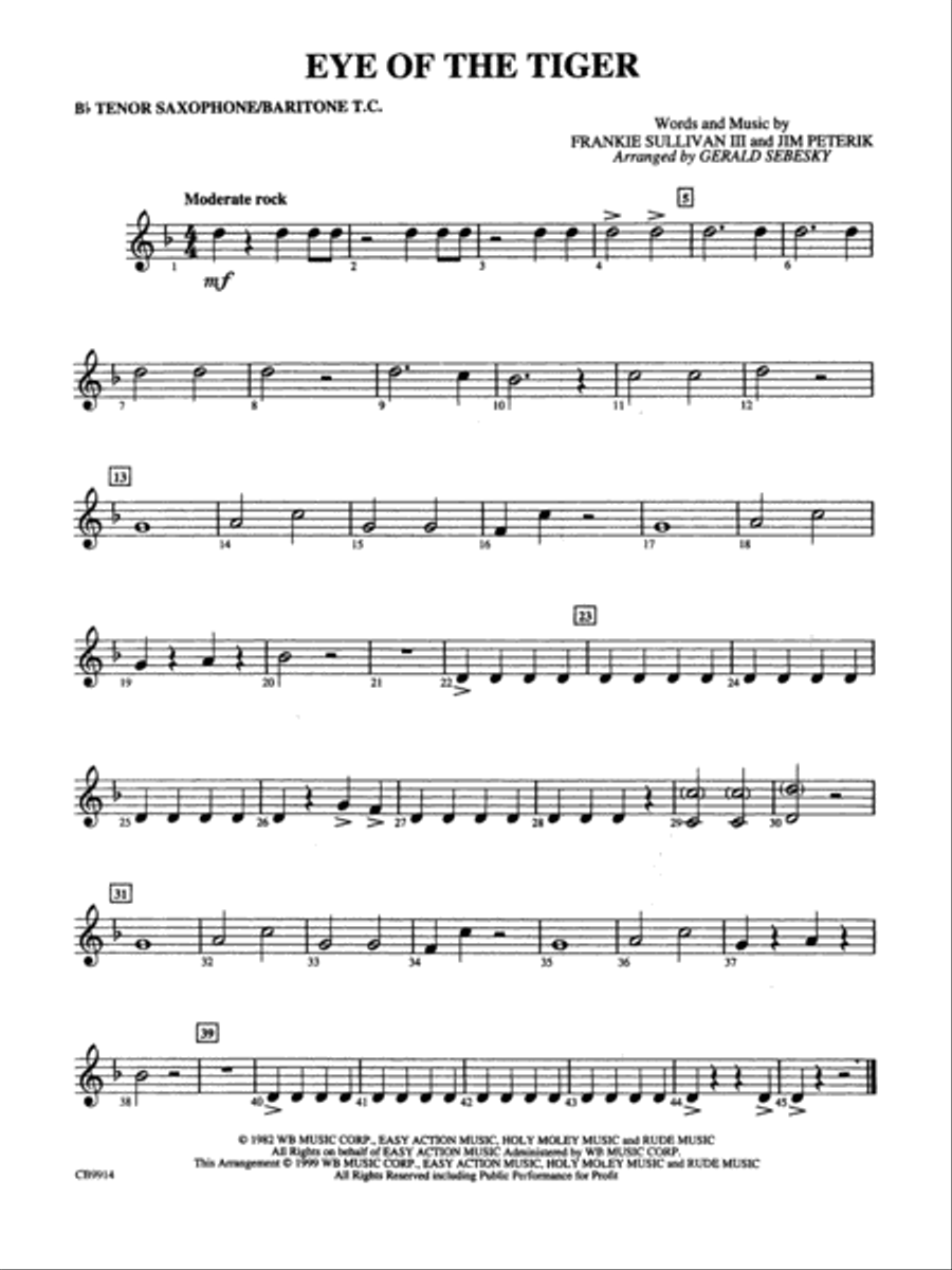 Eye of the Tiger: B-flat Tenor Saxophone Concert Band scores gallery preview page 1