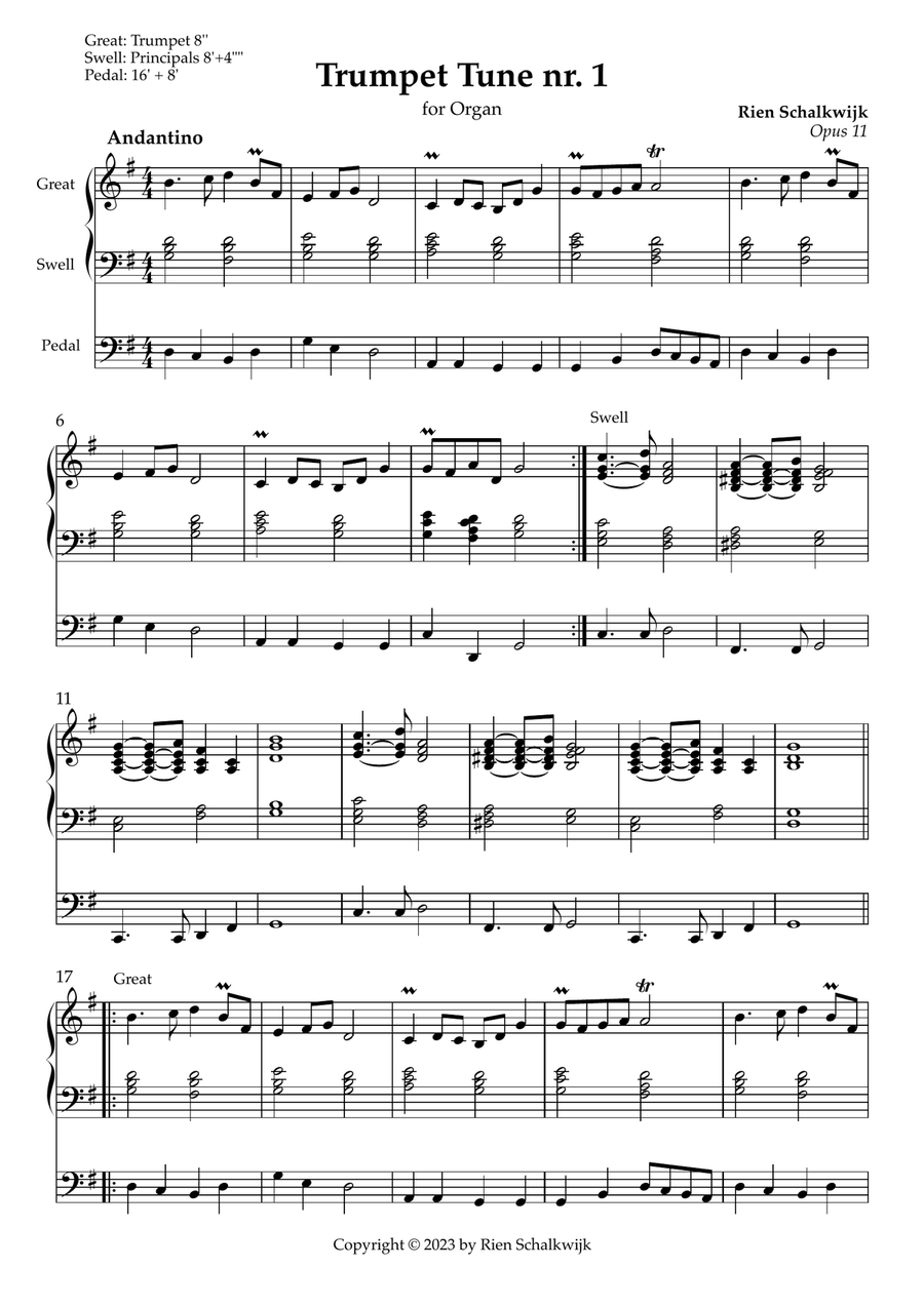 Trumpet Tune nr. 1 (for organ), Opus 11 Trumpet scores gallery preview page 1