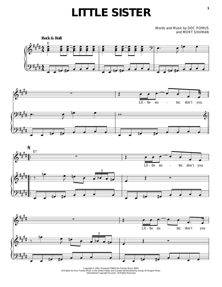 Little Sister Piano, Vocal scores gallery preview page 1