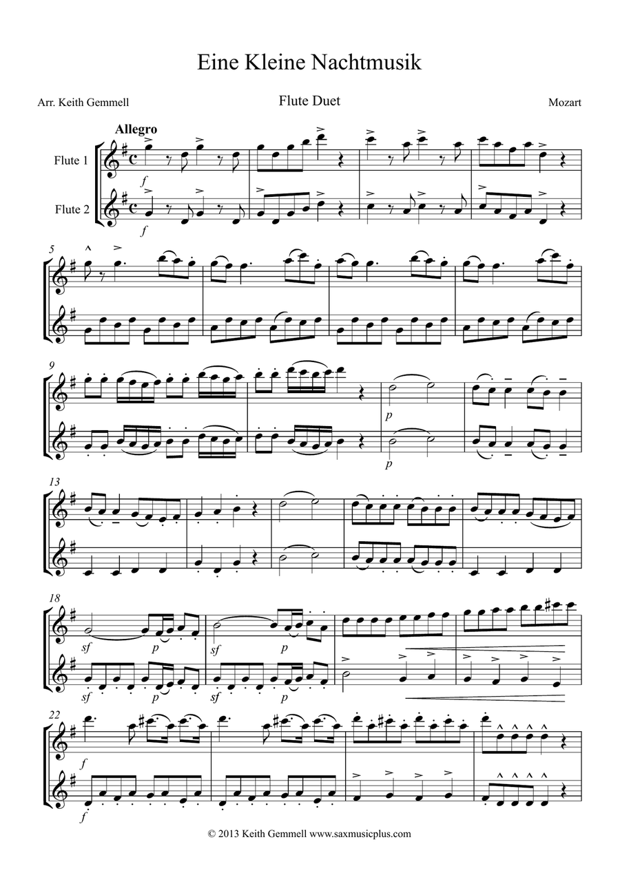 Eine Kleine Nachtmusik: Flute Duet Eine Kleine Nachtmusik: Flute Duet Flute Duet scores gallery preview page 1