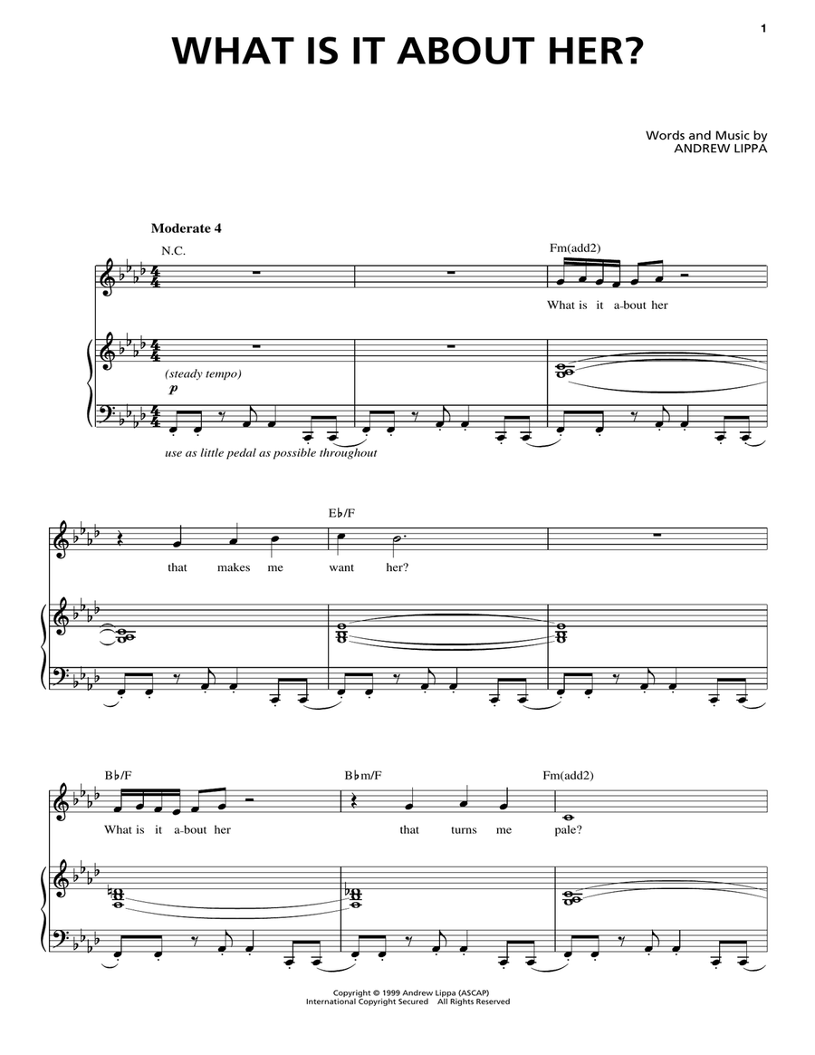 What Is It About Her? Piano, Vocal, Guitar scores gallery preview page 1