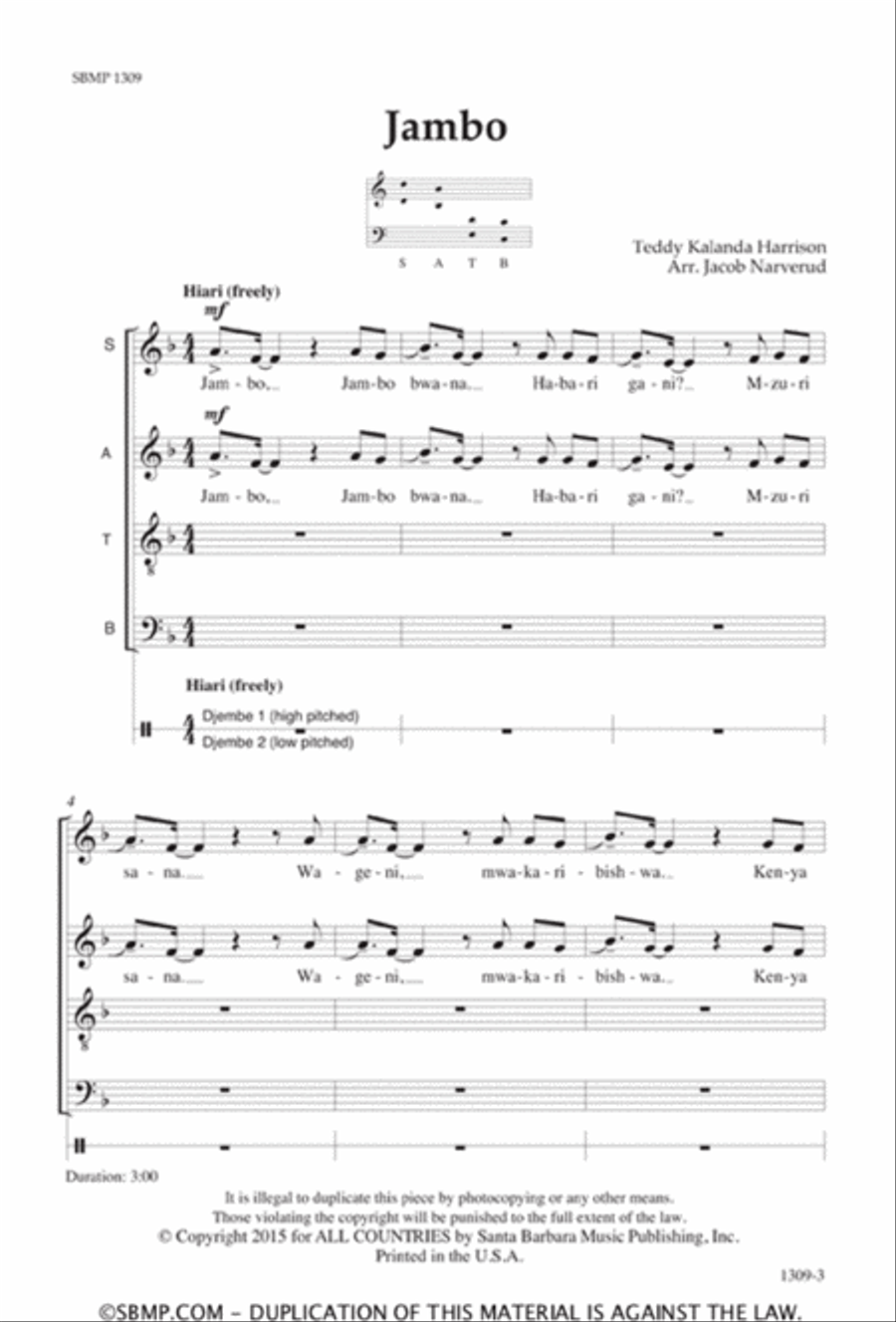 Jambo - SATB Octavo Jambo - SATB Octavo 4-Part scores gallery preview page 2