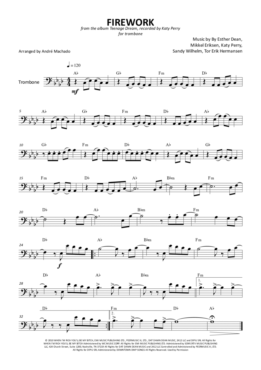 Firework Trombone Solo scores gallery preview page 1
