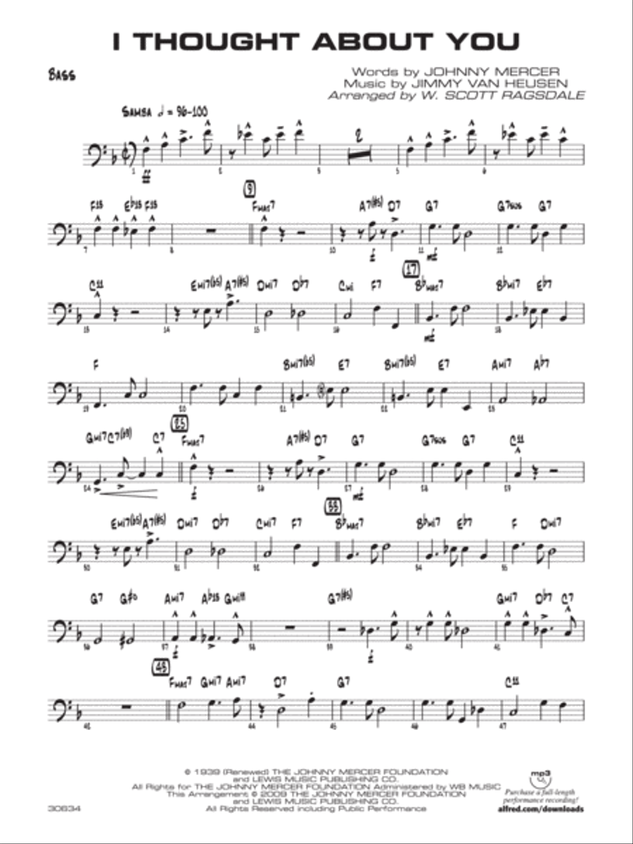 I Thought About You: String Bass Jazz Ensemble scores gallery preview page 1