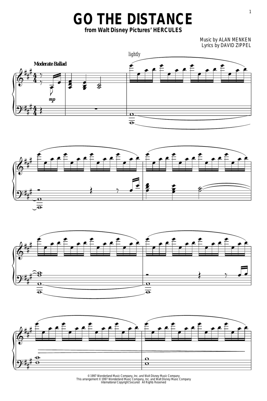 Go The Distance (from Hercules) Piano Solo scores gallery preview page 1