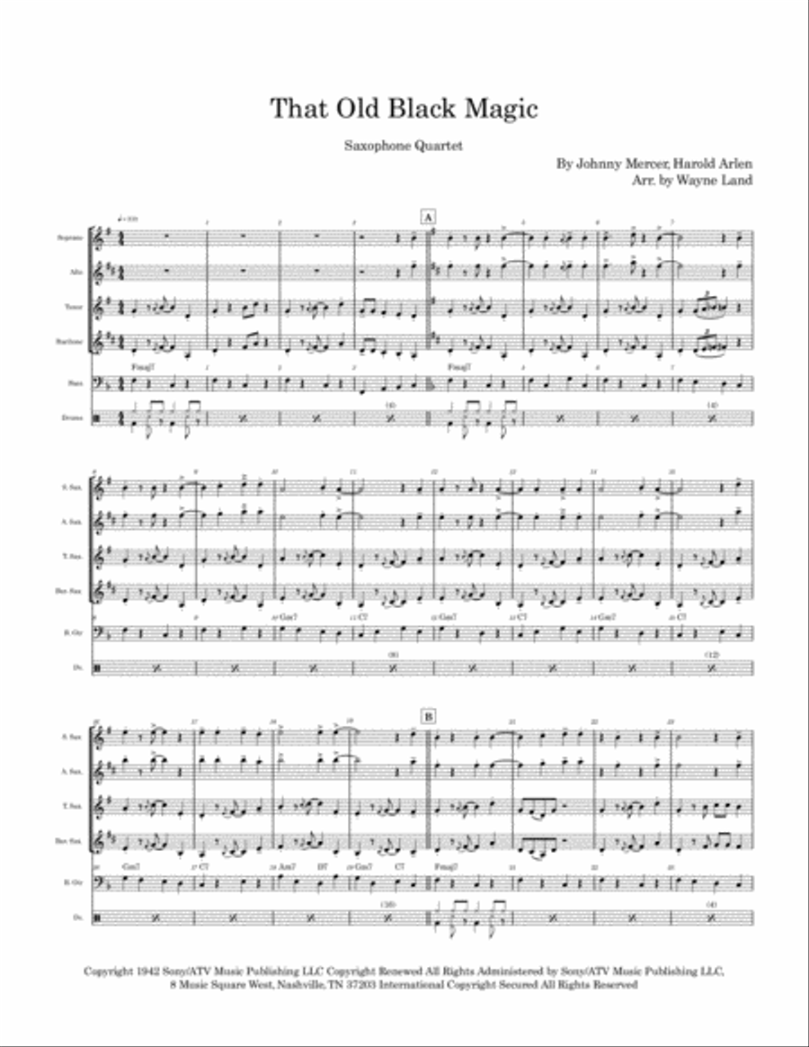 That Old Black Magic Saxophone Quartet scores gallery preview page 2