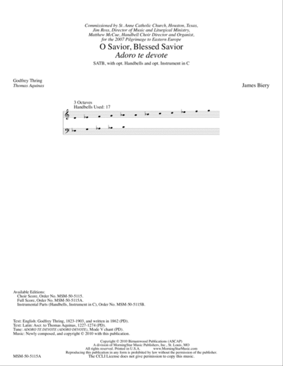 O Savior, Blessed Savior (Adoro te devote) (Full Score) Choir scores gallery preview page 2