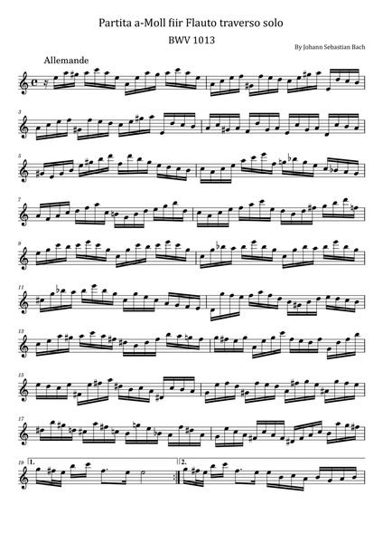 Bach - Partita in A minor, BWV 1013 - For Flute Solo - Original Comlete image number null
