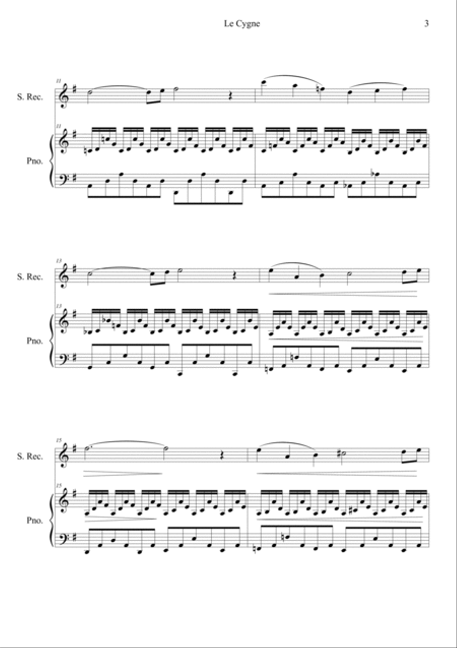 Le Cygne (Le Carnaval des Animaux) Soprano Recorder scores gallery preview page 3