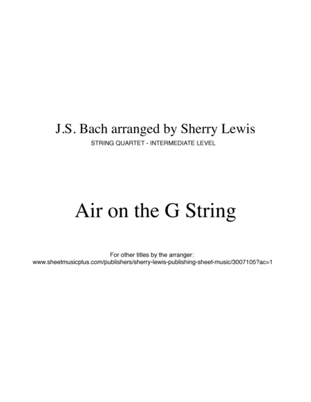 AIR ON THE G STRING for String Quartet, Intermediate Level image number null