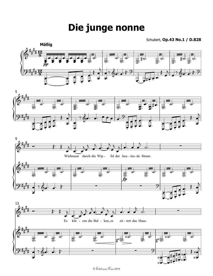 Die junge nonne, by Schubert, D.828, in c sharp minor Voice scores gallery preview page 3