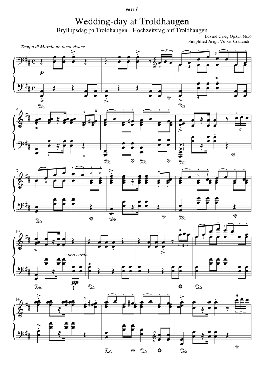 Wedding day at Troldhaugen Piano Solo scores gallery preview page 1
