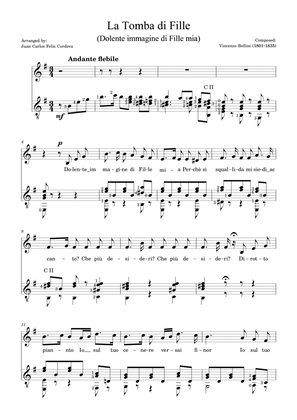 La Tomba di Fille (Dolente immagine di Fille mia) in E minor for voice and guitar