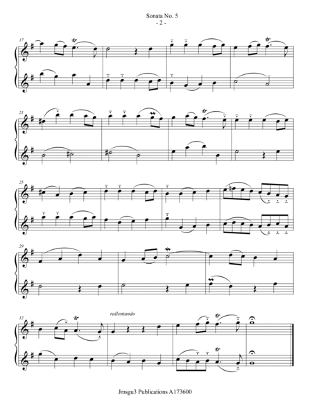 Loeillet: Sonata No. 5 for Violin Duo image number null
