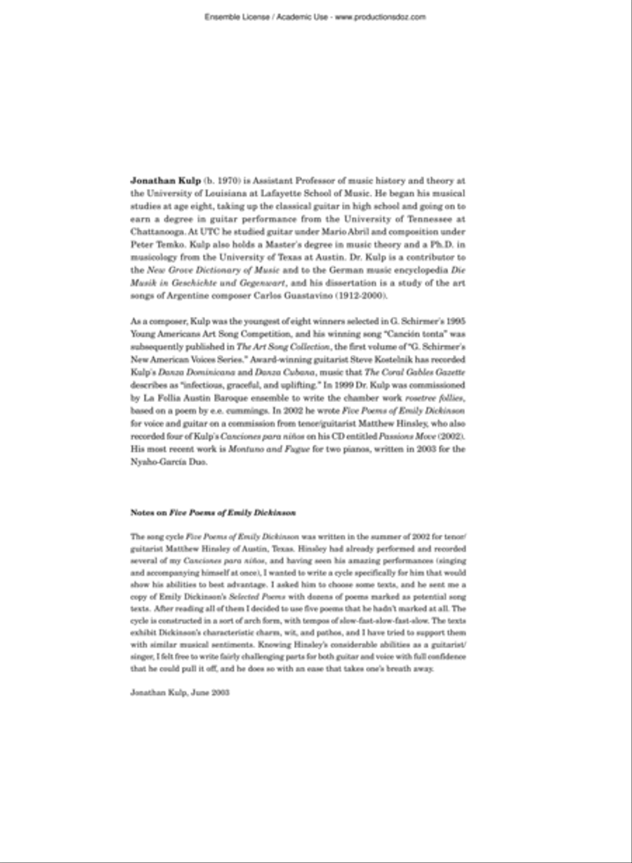 Five Poems of Emily Dickinson Classical Guitar scores gallery preview page 2