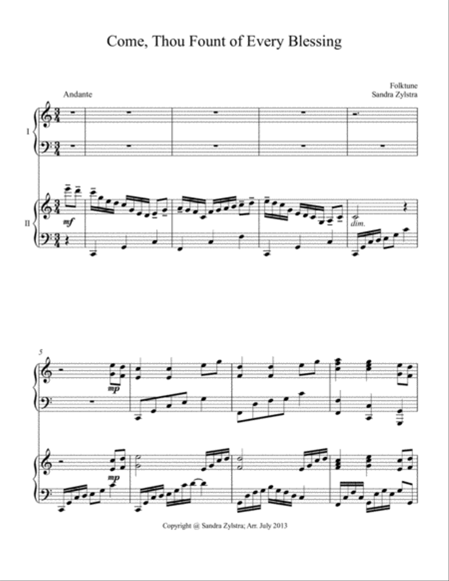 Come, Thou Fount of Every Blessing (2 piano duet) 2 Pianos, 4-Hands scores gallery preview page 2