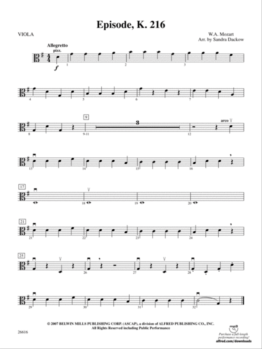 Episode, K. 216: Viola String Orchestra scores gallery preview page 1