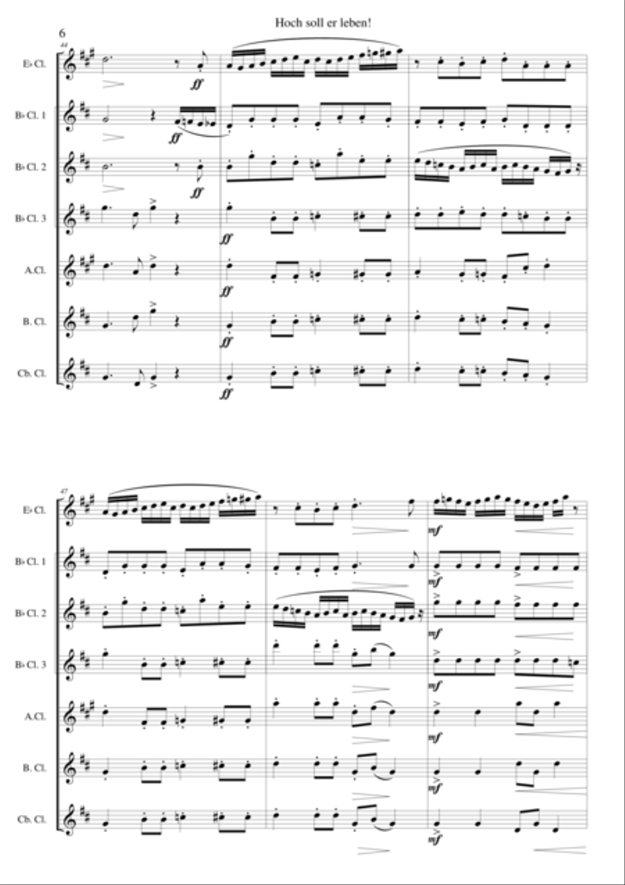 Hoch soll er leben (Long may he prosper) for clarinet choir Clarinet Choir scores gallery preview page 6