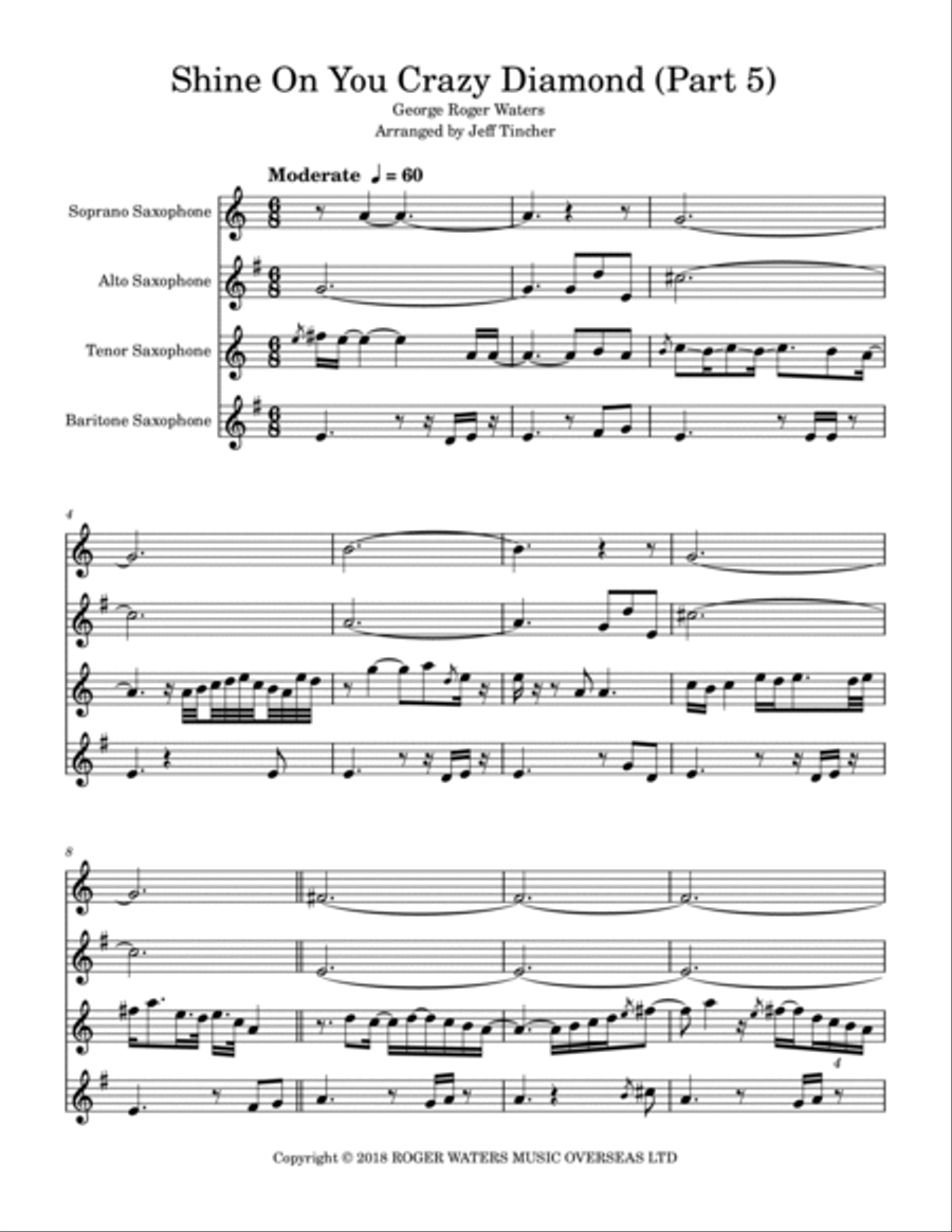 Shine On You Crazy Diamond (Part 5) Saxophone Quartet scores gallery preview page 2