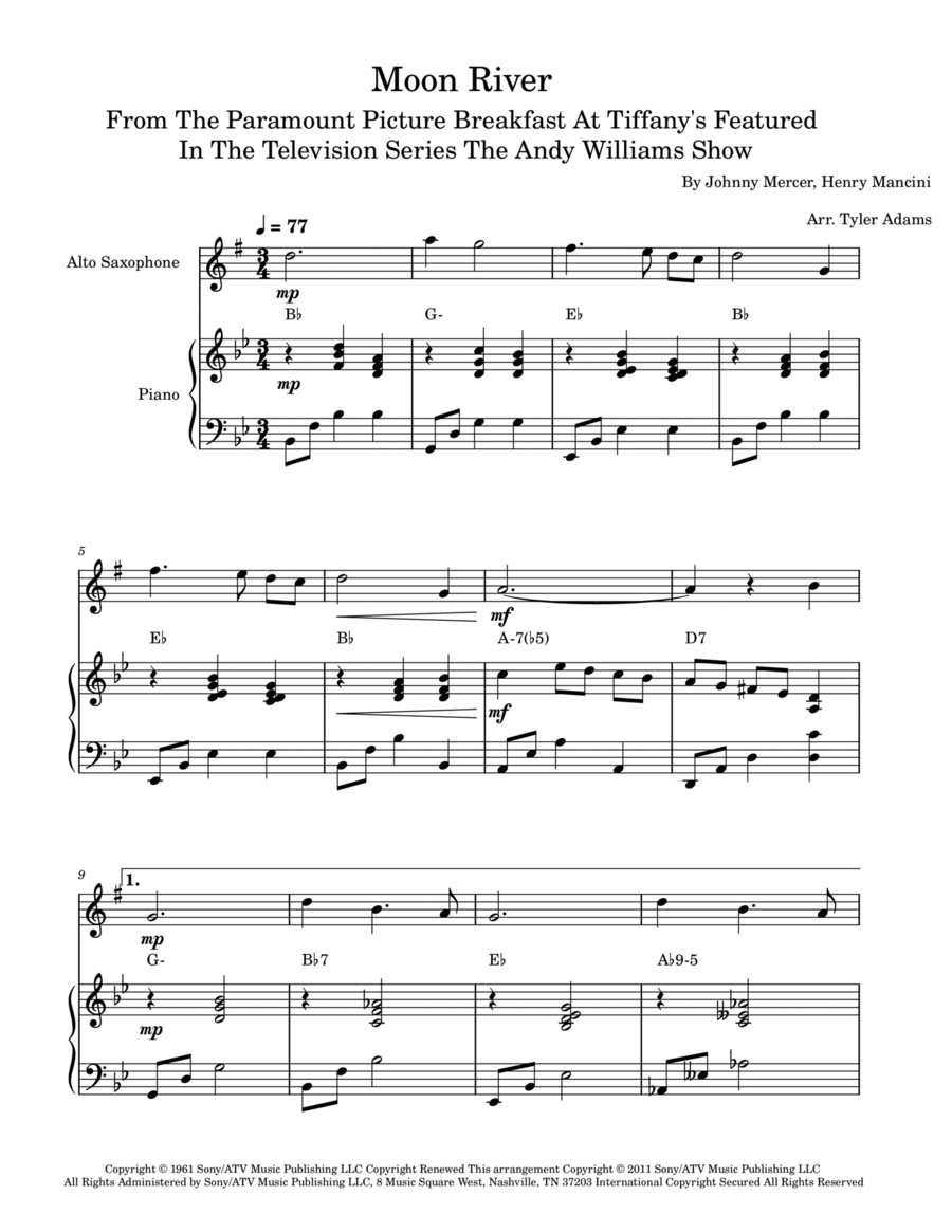 Moon River Alto Saxophone scores gallery preview page 1