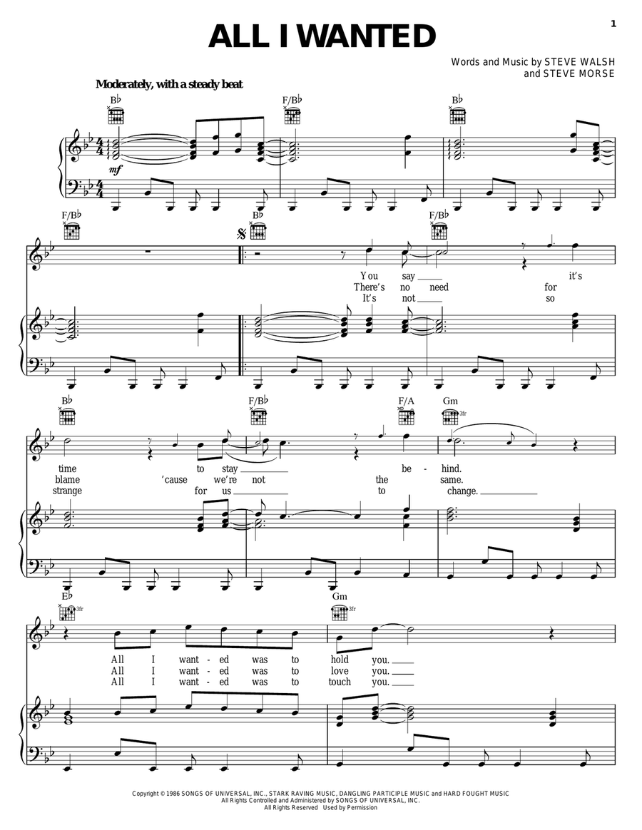 All I Wanted Piano, Vocal, Guitar scores gallery preview page 1