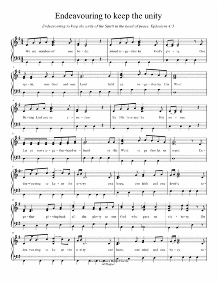 Endevouring to Keep the Unity Piano Solo scores gallery preview page 1