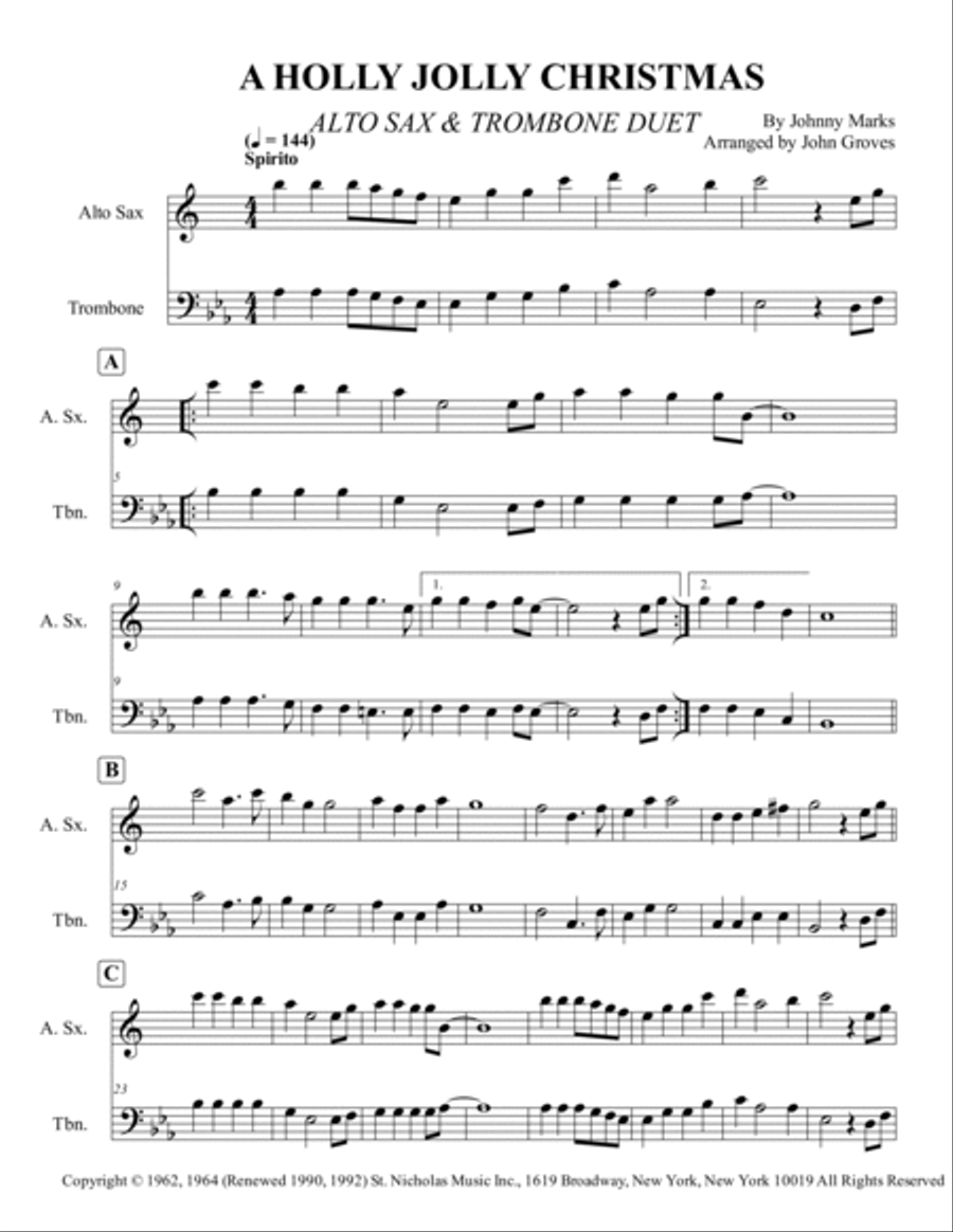 A Holly Jolly Christmas Trombone Duet scores gallery preview page 2