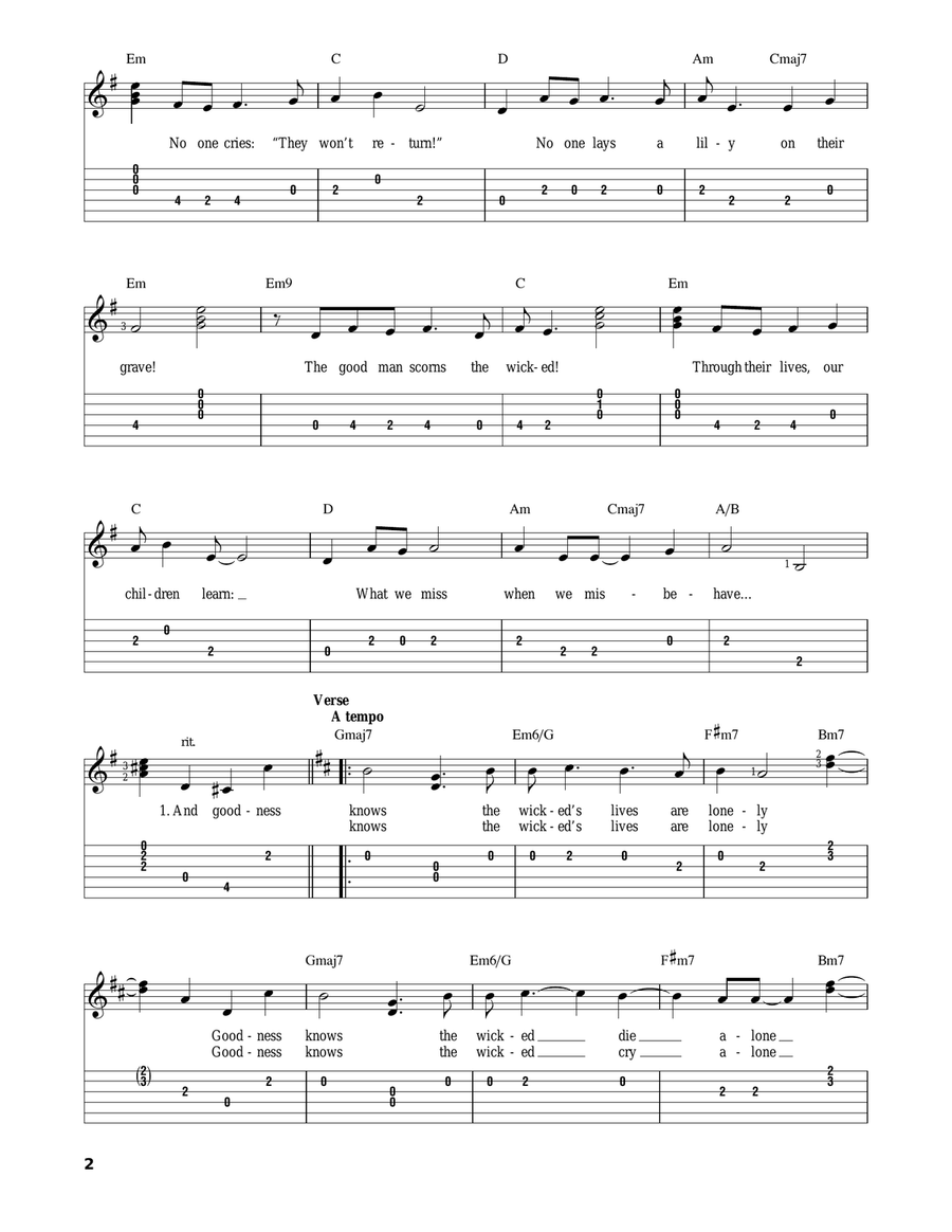 No One Mourns The Wicked (from Wicked) Guitar Tablature scores gallery preview page 2