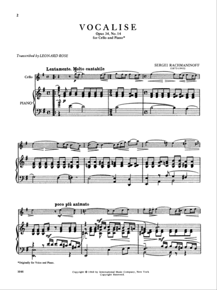 Vocalise - Opus 34, No. 14