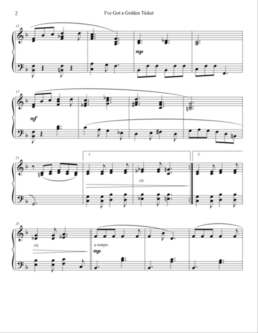I've Got A Golden Ticket Piano Solo scores gallery preview page 3