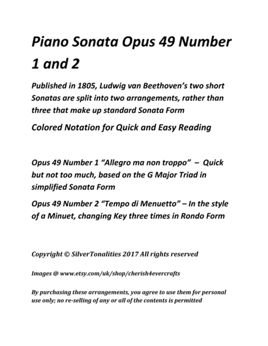 Piano Sonata Opus 49 Number 1 and 2 Easy Piano Sheet Music