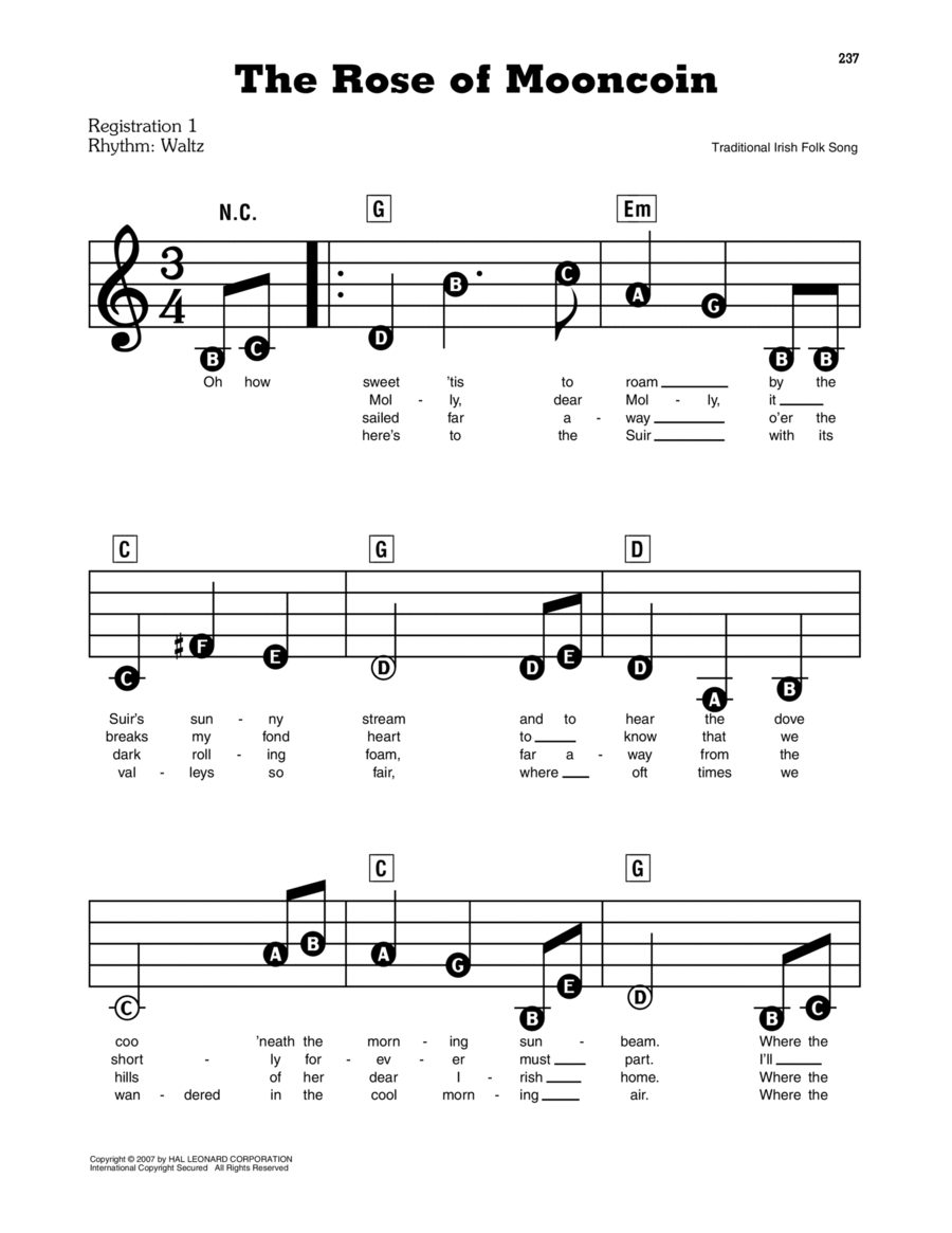 The Rose Of Mooncoin Electronic Keyboard scores gallery preview page 1