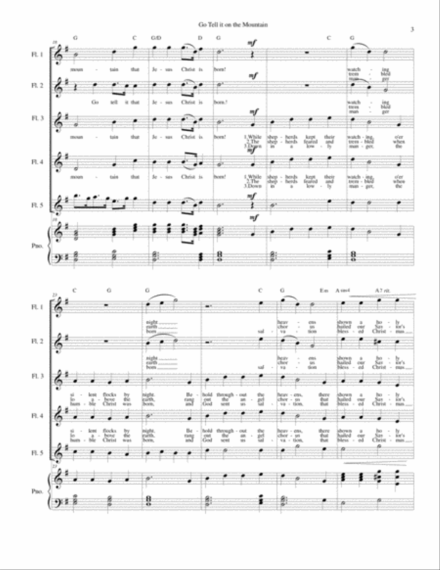 Go Tell It on the Mountain - Flute quartet and Piano Woodwind Quintet scores gallery preview page 3