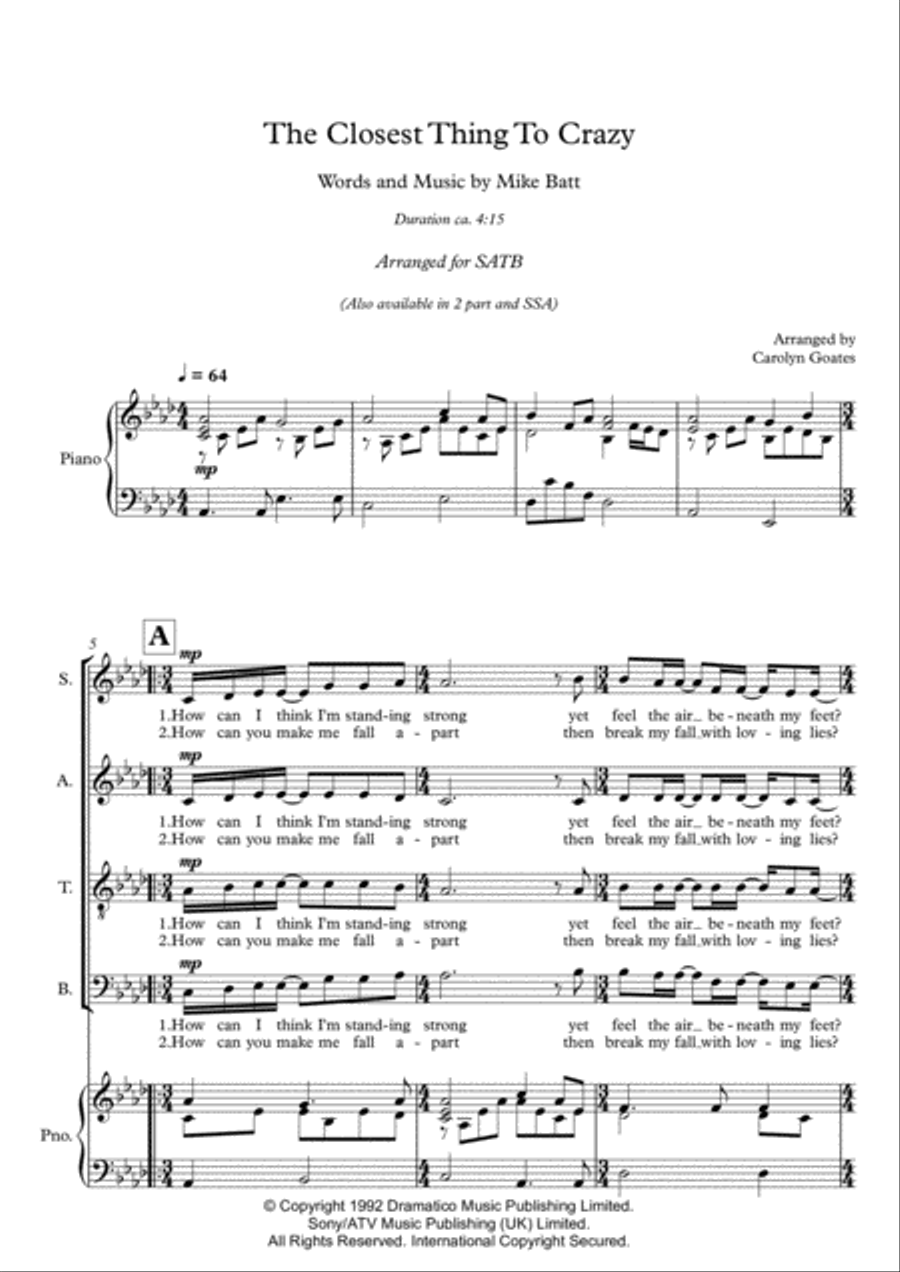 The Closest Thing To Crazy 4-Part scores gallery preview page 1