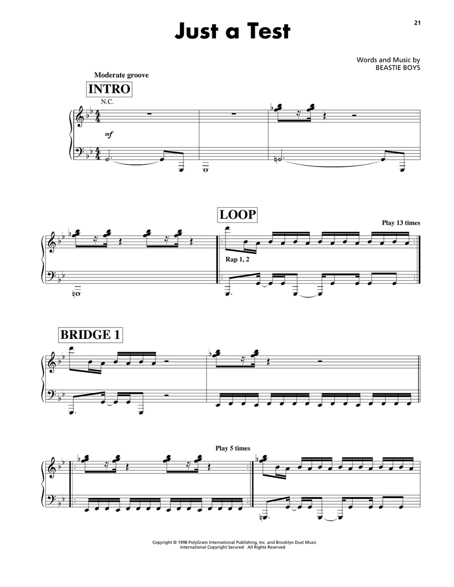 Just A Test Piano, Vocal, Guitar scores gallery preview page 1