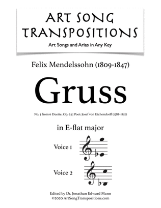 Book cover for MENDELSSOHN: Gruss, Op. 63 no. 3 (transposed to E-flat major)