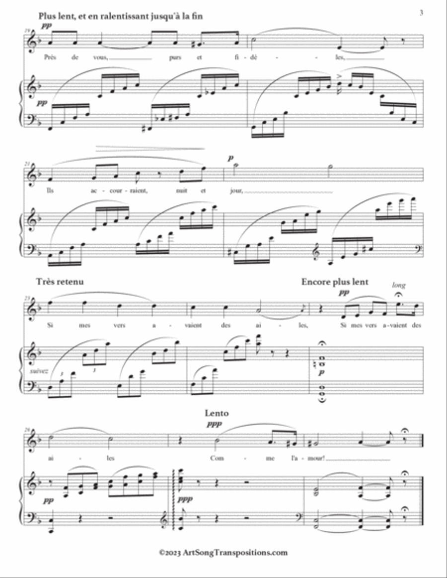 HAHN: Si mes vers avaient des ailes (transposed to F major and E major) Voice scores gallery preview page 4