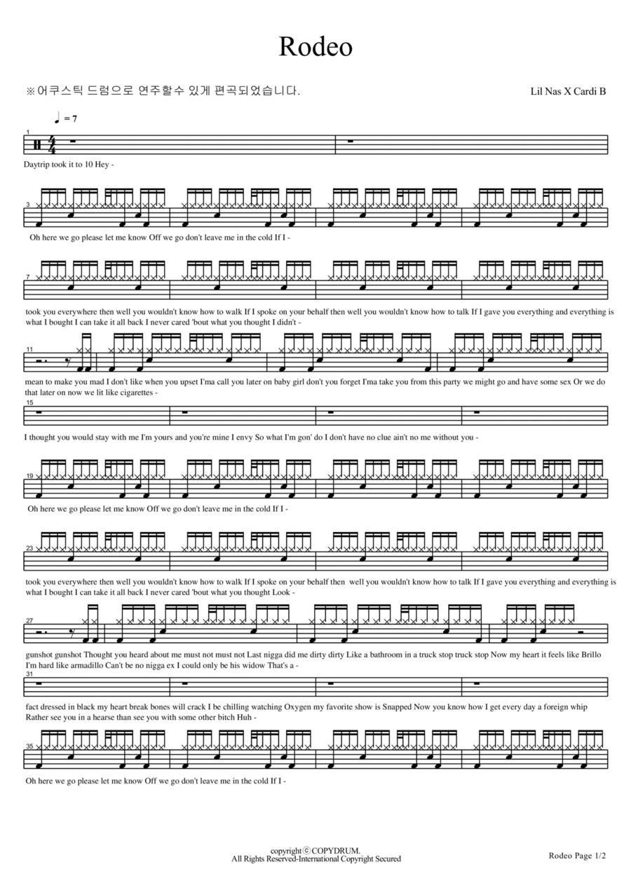 Rodeo Feat. Cardi B Rodeo Feat. Cardi B Drum Set scores gallery preview page 1