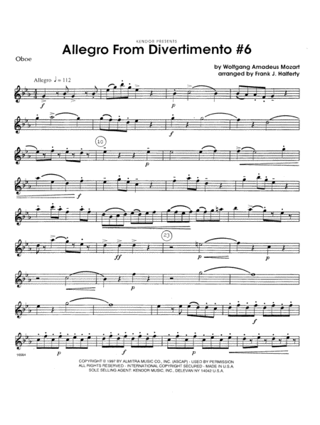 Allegro From Divertimento #6 (arr. Frank Halferty) - Oboe