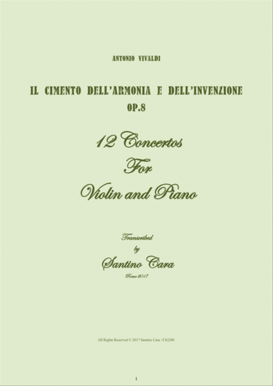 Vivaldi - Il Cimento dell'Armonia e dell'Invenzione Op.8 - 12 Concertos for Violin and Piano Violin Solo scores gallery preview page 1