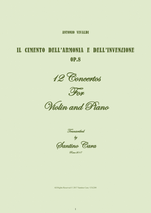 Book cover for Vivaldi - Il Cimento dell'Armonia e dell'Invenzione Op.8 - 12 Concertos for Violin and Piano