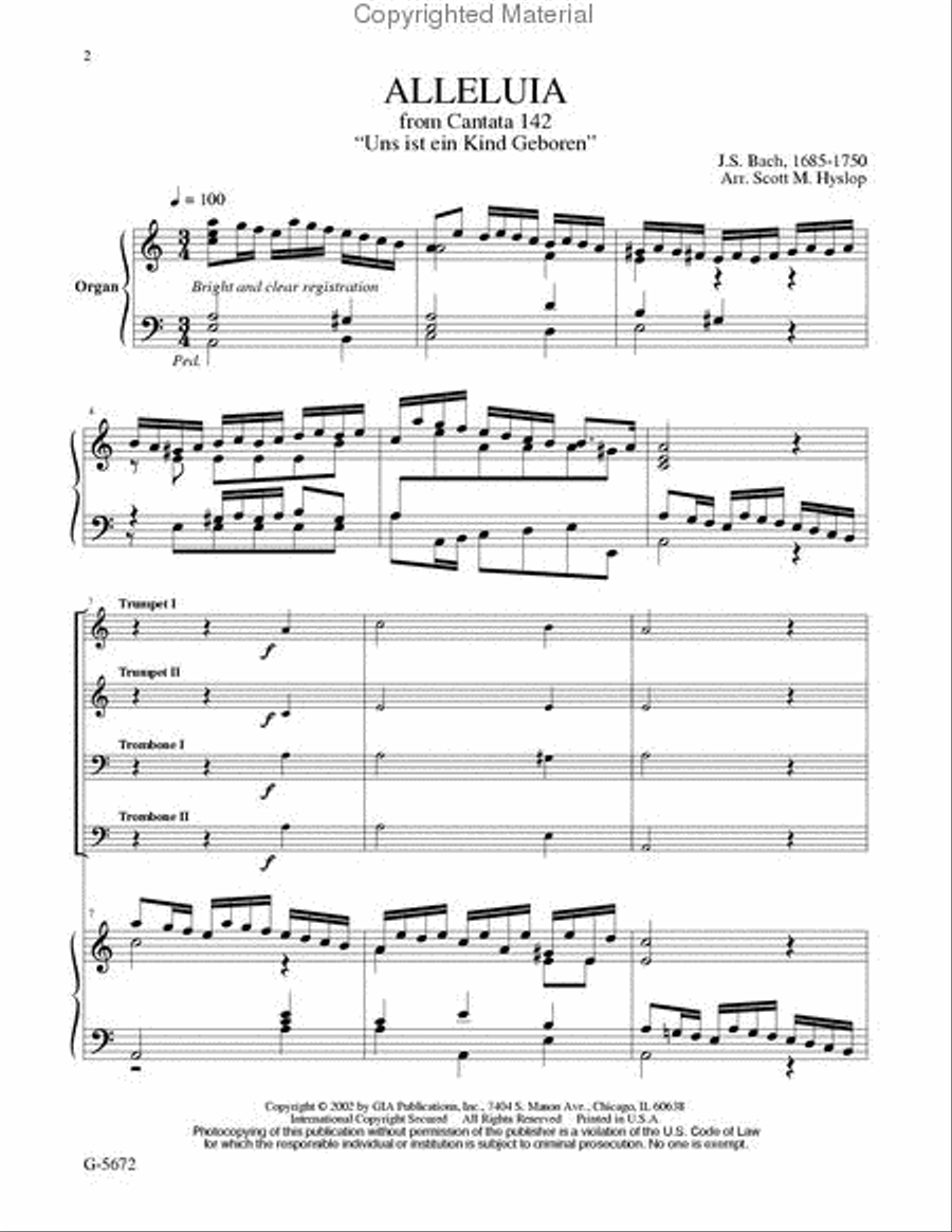 Alleluia from Cantata 142 Trombone scores gallery preview page 2