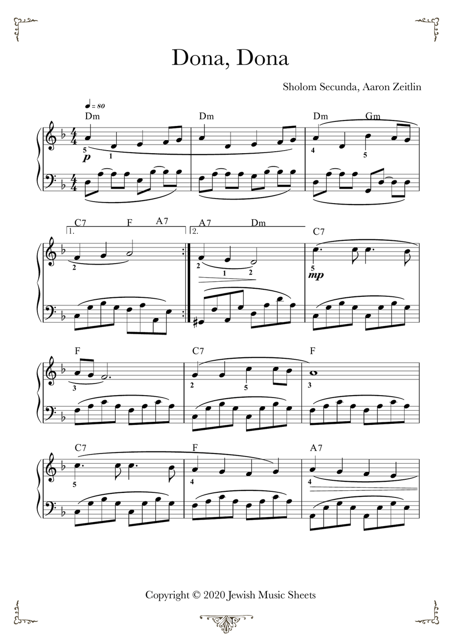 Dona, dona. Easy piano arrangement of yiddish song Easy Piano scores gallery preview page 2