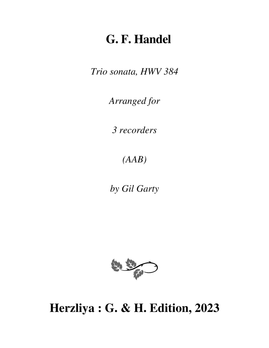 Trio sonata, HWV 384 (arrangement for 3 recorders(AAB)) Recorder scores gallery preview page 1