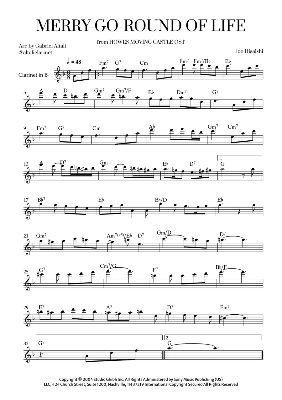 Merry-Go-Round Of Life B-Flat Clarinet scores gallery preview page 1