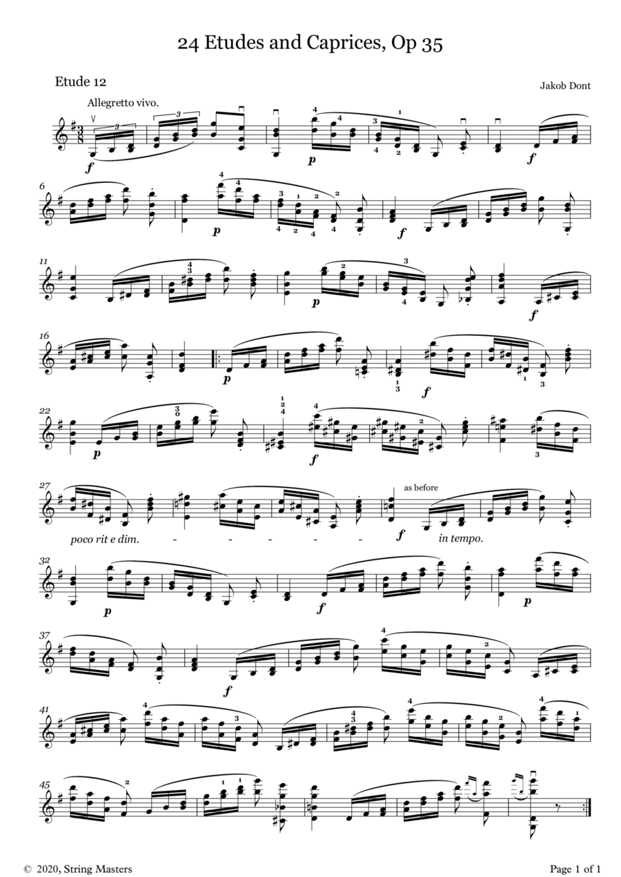DONT 24 Etudes and Caprices Op35, for Violin No 12 Violin Solo scores gallery preview page 1