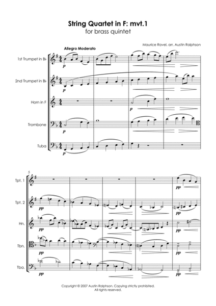 String Quartet in F - mvt.1 (Ravel) for brass - brass quintet image number null