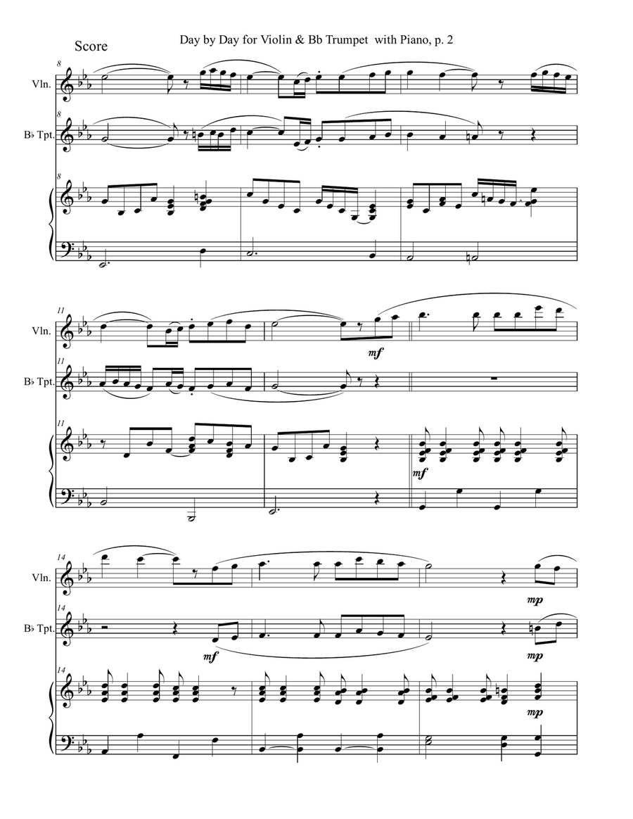 DAY BY DAY (Violin & Bb Trumpet with Piano - Score & Part included) B-Flat Trumpet scores gallery preview page 3