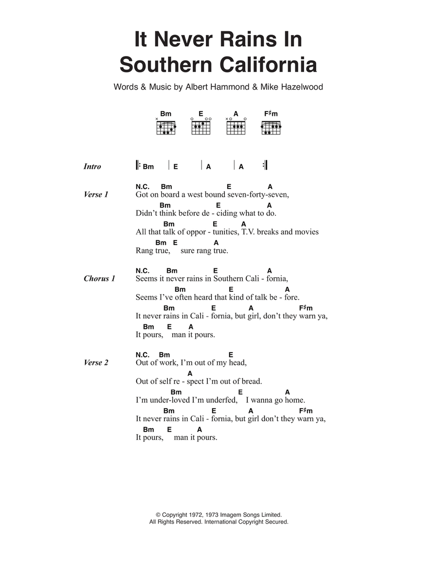 It Never Rains In Southern California Acoustic Guitar scores gallery preview page 1