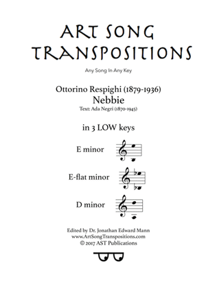 Book cover for RESPIGHI: Nebbie (in 3 low keys: E minor, E-flat minor, D minor)